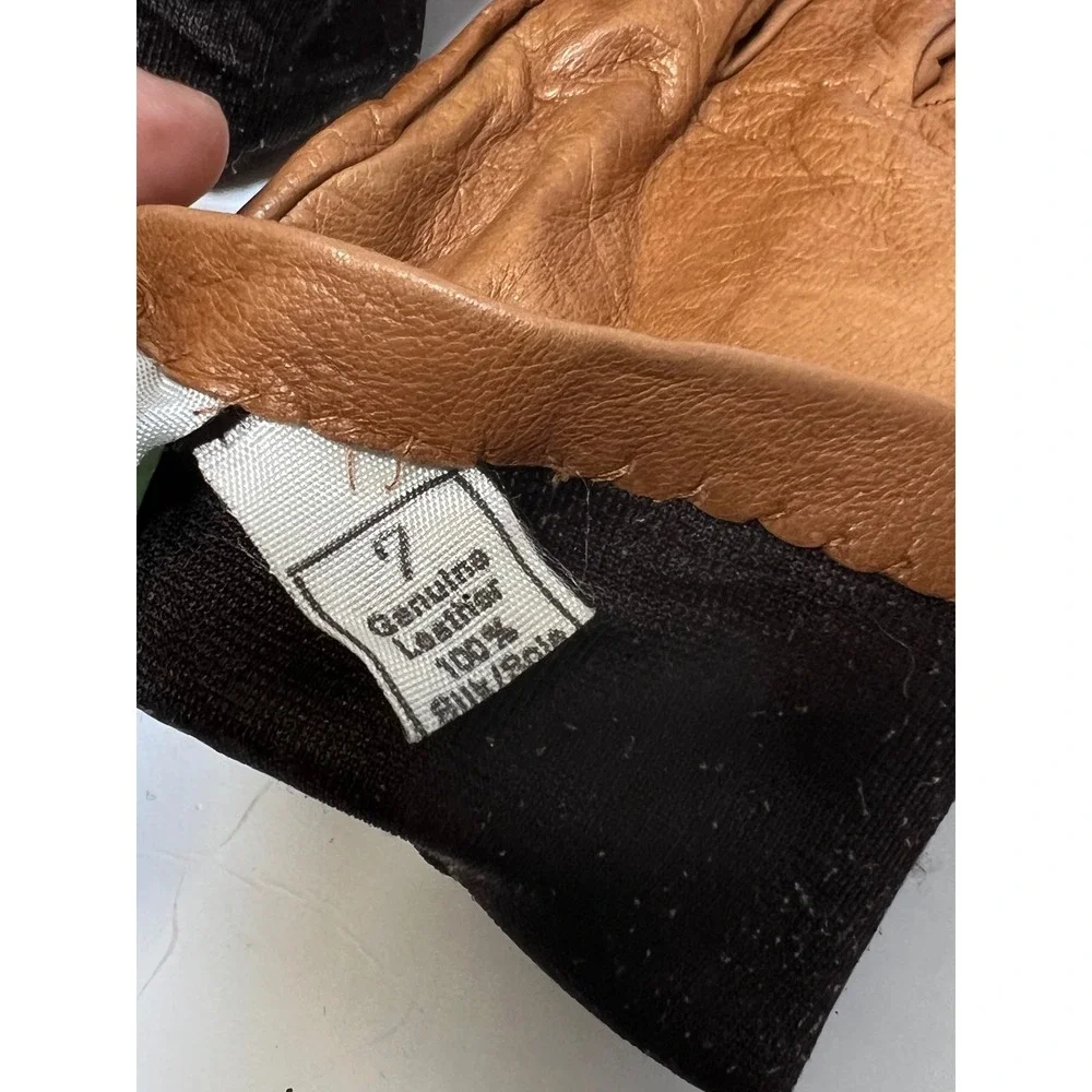 Neiman Marcus Womens Gloves Italian Leather Silk Lined 7 Tan Cognac Dress Luxury